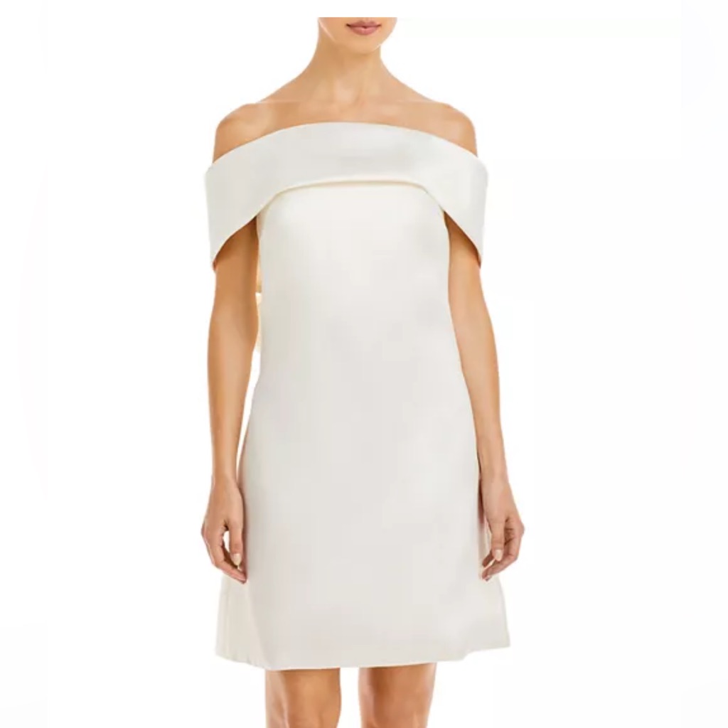 Mikado Off-The-Shoulder Shift Dress Off White Color